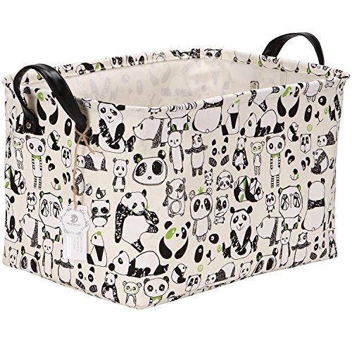 Sea Team Estampado Panda Lienzo y Lino Buena Calidad Cesto Almacenamiento juguetes Con Asas Cuero PU alta calidad y el forro Impermeable Usa Habitación Los Niños y Guardería