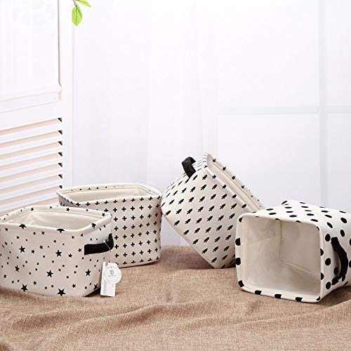 Sea Team Mini Cesto de Almacenaje Plegable en Blanco y Negro Juego de 4, para el Almacenamiento en Escritorio y Estante