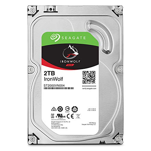 Seagate IronWolf, 2TB, NAS, Disco duro interno, HDD, CMR 3,5" SATA 6 Gb/s, 7200 r.p.m., caché de 256 MB para almacenamiento conectado a red RAID (ST2000VN004)
