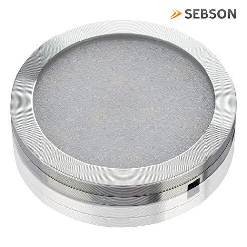 SEBSON® 6x LED bajo mueble empotrable, regulable sin contacto, sensor de infrarrojos, LED bajo gabinete, calido blanca 3000K, ronda, 6x 1,8W, 150lm