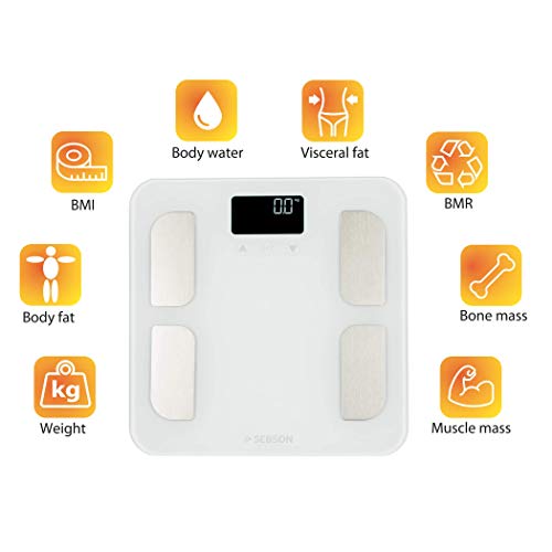 SEBSON Báscula Corporal digital, Bascula Baño analisis corporal (8 valores) - peso, grasa, agua, muscular, IMC, etc - Balanza Personal de hasta 180kg