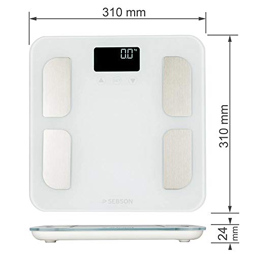 SEBSON Báscula Corporal digital, Bascula Baño analisis corporal (8 valores) - peso, grasa, agua, muscular, IMC, etc - Balanza Personal de hasta 180kg
