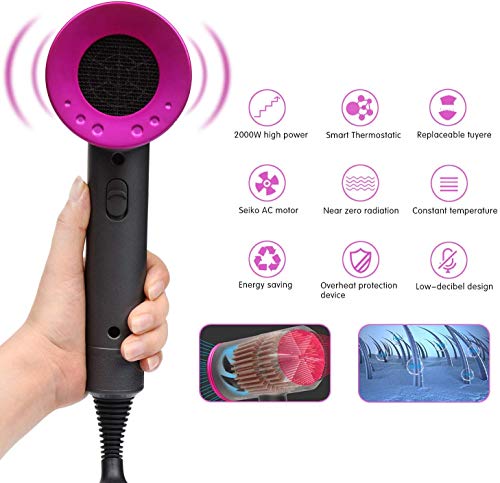 Secador de cabello 2000w secador de pelo profesional 4 en 1 Secador de cabello marrón pequeño con 3 velocidades, 3 boquillas de estilo y difusor, airwrap de viento cálido y frío