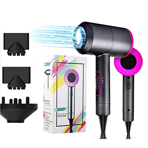 Secador de cabello 2000w secador de pelo profesional 4 en 1 Secador de cabello marrón pequeño con 3 velocidades, 3 boquillas de estilo y difusor, airwrap de viento cálido y frío