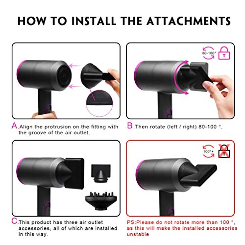 Secador de cabello 2000w secador de pelo profesional 4 en 1 Secador de cabello marrón pequeño con 3 velocidades, 3 boquillas de estilo y difusor, airwrap de viento cálido y frío