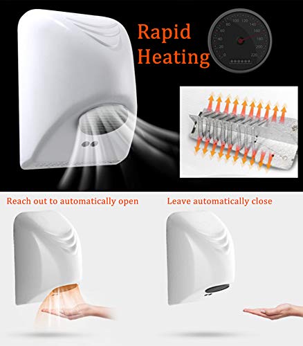 Secador de Manos Automático 2000W,Secador de Manos Eléctrico, Dispositivo de Secado de Manos para el Hogar,Baño,Secador de Aire Caliente,Soplador de Mano