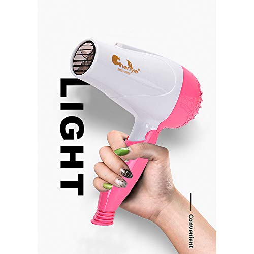 Secador de pelo plegable, motor CC, con compartimento para batería, color negro y rosa