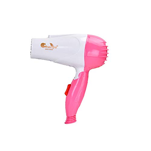 Secador de pelo plegable, motor CC, con compartimento para batería, color negro y rosa