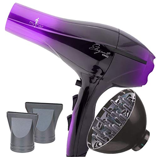 Secador de Pelo Profesional Ligero Potente Elegant Iónico 2000W Morado (Purple) con Difusor - My Hair