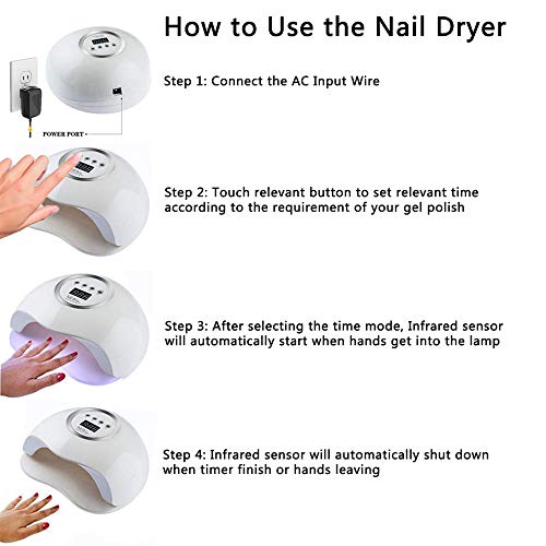 Secador de Uñas 72W lampara led uñas Lámpara LED UV Profesional Manicura/Pedicura Curado Luz Máquina,Para Manicura Shellac y Gel,con 4 Temporizadores,Sensor Automático,Pantalla LCD