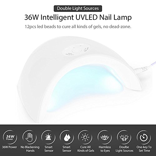 Secador de Uñas UV LED Filfeel UVLED Lámpara de Uñas Máquina de Arte de Uñas para Uñas Polaco de Gel de Curado con Herramientas de Arte Inteligente de Uñas(Blanco)