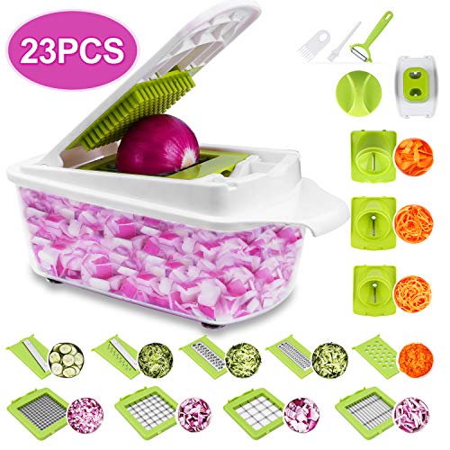 Sedhoom 23 Piezas Cortador de Verdura Mandolina de Verduras Multifuncional Mandolina de Cocina Slicer Espiral Rallador de Cuchillas Acero Inoxidable,Pelador