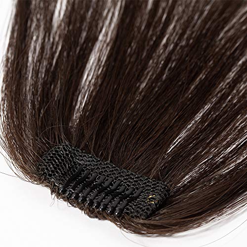 SEGO Flequillo Postizo Ligero Pelo Natural Clip 100% Remy Cabello Humano [#2 Castaño Oscuro] Extensiones de Cabello Una Pieza Invisible Pelucas para Mujer Clip in Bangs Fringe