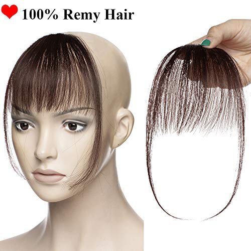 SEGO Flequillo Postizo Ligero Pelo Natural Clip 100% Remy Cabello Humano [#2 Castaño Oscuro] Extensiones de Cabello Una Pieza Invisible Pelucas para Mujer Clip in Bangs Fringe