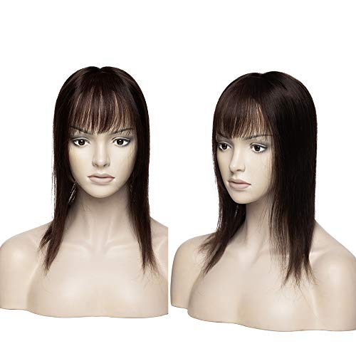 SEGO Flequillo Postizo Ligero Pelo Natural Clip 100% Remy Cabello Humano [#2 Castaño Oscuro] Extensiones de Cabello Una Pieza Invisible Pelucas para Mujer Clip in Bangs Fringe