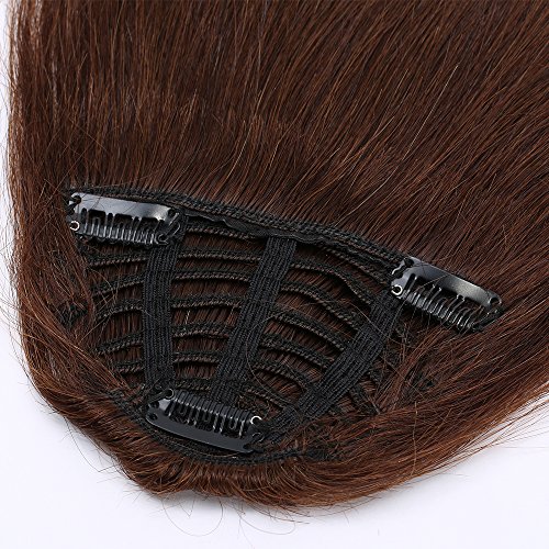 SEGO Flequillo Postizo Pelo Natural Clip [#4 Castaño Chocolate] 100% Remy Extensiones de Cabello Humano [Una Pieza 3 Clips] Pelucas para Mujer Clip in Fringe Bangs (30cm,25g)