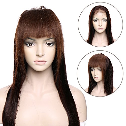 SEGO Flequillo Postizo Pelo Natural Clip [#4 Castaño Chocolate] 100% Remy Extensiones de Cabello Humano [Una Pieza 3 Clips] Pelucas para Mujer Clip in Fringe Bangs (30cm,25g)
