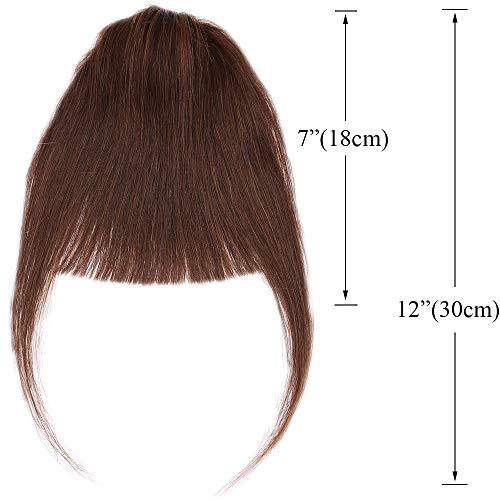 SEGO Flequillo Postizo Pelo Natural Clip [#4 Castaño Chocolate] 100% Remy Extensiones de Cabello Humano [Una Pieza 3 Clips] Pelucas para Mujer Clip in Fringe Bangs (30cm,25g)