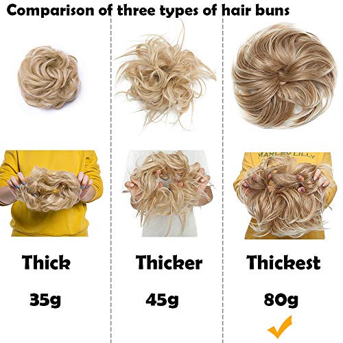 SEGO Moño Postizo GRUESO Coleta Postiza [Blanqueador Rubio/Castaño Chocolate] Coletero Pelo Mujer Extensiones de Pelo Sintético Se Ve Natural (80g)