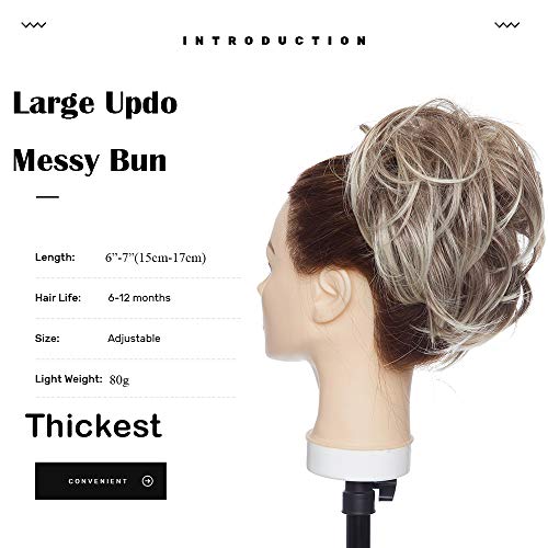 SEGO Moño Postizo GRUESO Coleta Postiza [Blanqueador Rubio/Castaño Chocolate] Coletero Pelo Mujer Extensiones de Pelo Sintético Se Ve Natural (80g)