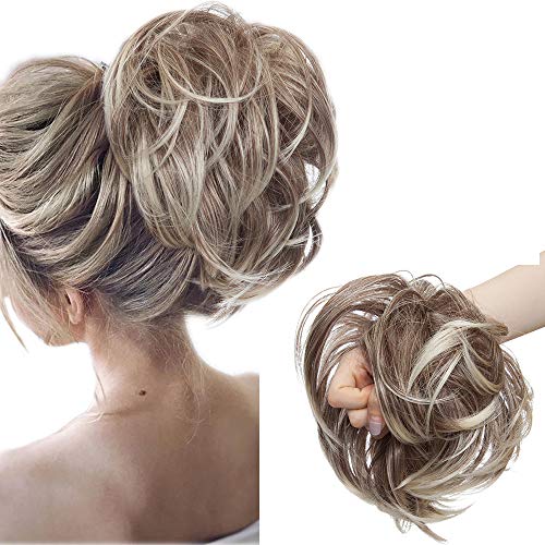 SEGO Moño Postizo GRUESO Coleta Postiza [Blanqueador Rubio/Castaño Chocolate] Coletero Pelo Mujer Extensiones de Pelo Sintético Se Ve Natural (80g)