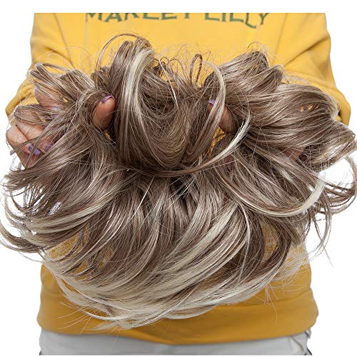 SEGO Moño Postizo GRUESO Coleta Postiza [Blanqueador Rubio/Castaño Chocolate] Coletero Pelo Mujer Extensiones de Pelo Sintético Se Ve Natural (80g)