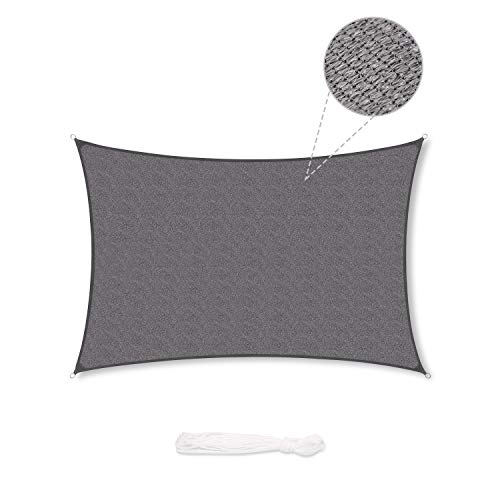 Sekey Toldo Vela de Sombra Rectangular HDPE Protección Rayos UV Resistente Permeable Transpirable para Patio, Exteriores, Jardín, 2× 3m Antracita, con Cuerda