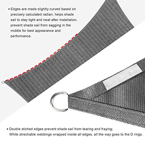 Sekey Toldo Vela de Sombra Rectangular HDPE Protección Rayos UV Resistente Permeable Transpirable para Patio, Exteriores, Jardín, 2× 3m Antracita, con Cuerda