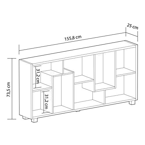 SelectionHome - Estantería librería de diseño Comedor salón, Color Blanco Mate, Medidas: 68,5 x 161 x 25 cm de Fondo