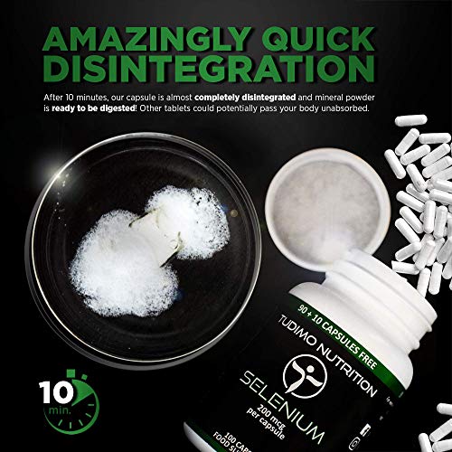 Selenio | 200 mcg | Cápsulas – 100 pzas (3+ Meses de provisión) de Cápsulas de Desintegración Rápida, cada una con 200mcg de polvo de Selenometionina