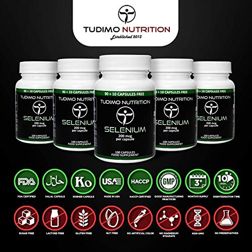 Selenio | 200 mcg | Cápsulas – 100 pzas (3+ Meses de provisión) de Cápsulas de Desintegración Rápida, cada una con 200mcg de polvo de Selenometionina