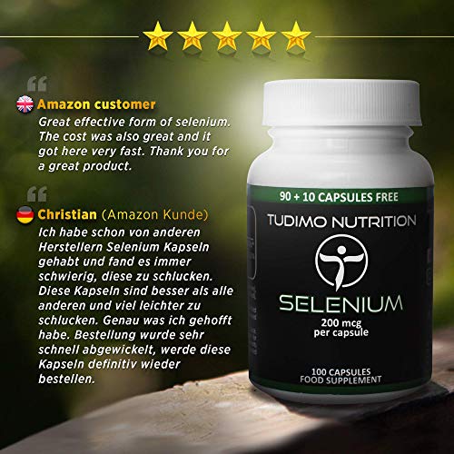 Selenio | 200 mcg | Cápsulas – 100 pzas (3+ Meses de provisión) de Cápsulas de Desintegración Rápida, cada una con 200mcg de polvo de Selenometionina