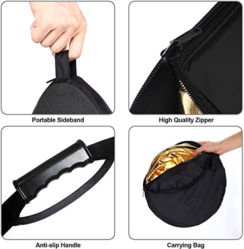 Selens 110CM 5 en 1 Reflector de Luz Redondo Plegable Portátil con Asa Iluminación Estudio Fotográfico Fotografía Al Aire Libre, Color Negro, Blanco, Oro, Plata, Translúcido