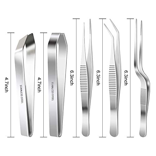 SelfTek Pinzas de acero inoxidable Pinzas 3 piezas Pinzas de 6.3 pulgadas, pinzas de hueso planas e inclinadas de 4.7 pulgadas Pinzas para utensilios de cocina Chef, puntas dentadas de precisión