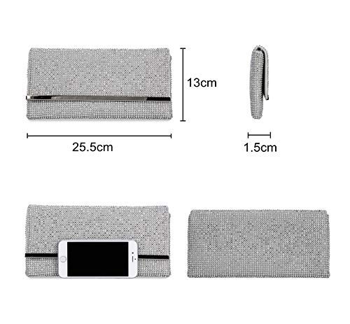 Selighting Bolso de Mano Diamante Cristal Noche Bolso Diamante Moldeada del Bolso de Embrague de Noche para Fiesta de Noche, Boda, Banquete de Novia (plata)