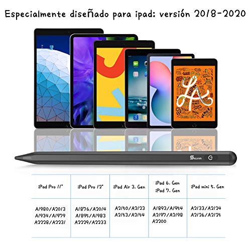 Selvim Stylus Pen, Lápiz para iPad 2018 2019 2020, Pencil para Tablet con Rechazo de Palma, Preciso Bolígrafo Digital para Dibujar, Tomar Notas por iPad Mini, iPad Air, iPad Pro