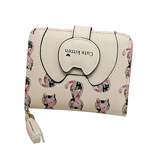 Sencillo Vida Carteras Mujer con Monedero Pequeñas Borla AdornosMonederos Desigual Bolsos de Mano para Señora Billetera Corto de Mujeres Baratas para Monedas Tarjeta (Beige)