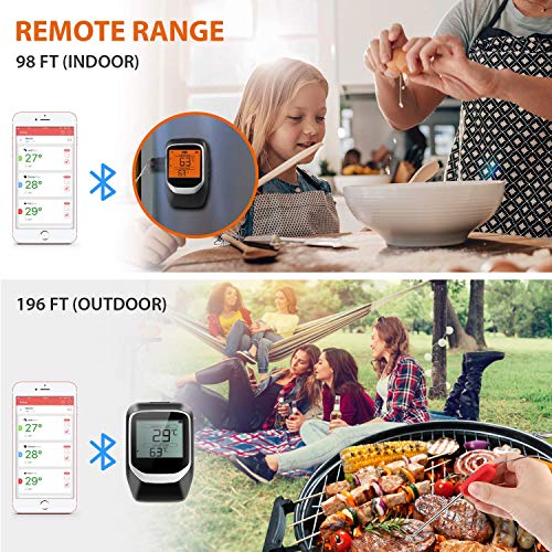 Sendowtek Termometro Carne, Termómetro de Cocina con 2 Sondas, Digital Cocina Termómetro Bluetooth con App iOS & Android, Alarma, Magnético, Termómetro de Barbacoa para BBQ/Fumadores/Parrilla/Horno