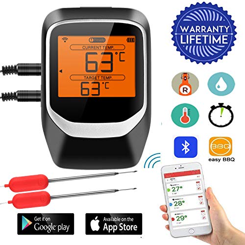 Sendowtek Termometro Carne, Termómetro de Cocina con 2 Sondas, Digital Cocina Termómetro Bluetooth con App iOS & Android, Alarma, Magnético, Termómetro de Barbacoa para BBQ/Fumadores/Parrilla/Horno