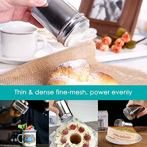 Senhai 2 agitadores de Polvo de Acero Inoxidable, Mesh Shaker Polvo latas de café Cocoa Cinnamon Powder con Tapa, con 16 Piezas Moldes de impresión Stencils