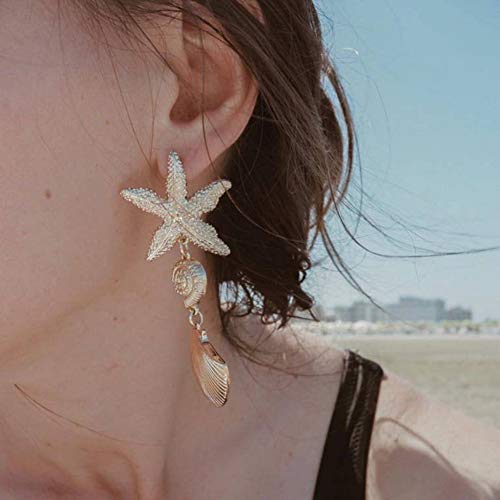 SEniutarm - Pendientes de estrella de mar bohemio, para mujer, diseño de gota