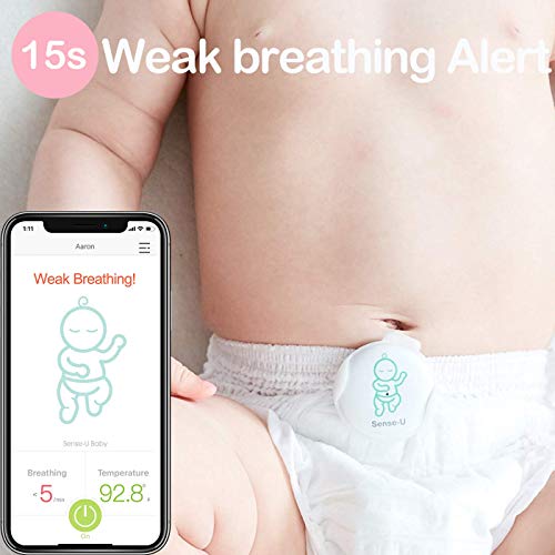Sense-U bebé Monitor de respiración y movimiento del sueño estomacal del bebé : alarma de respiración, alarma de sueño estomacal, alarma de sobrecalentamiento, alarma de resfriarse