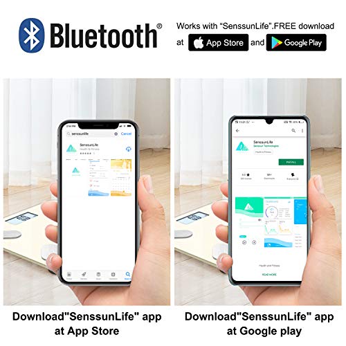 SENSSUN Bascula de Baño Digital Grasa Corporal,balanzas digitales bluetooth,Analiza la composición corporal,con 13 Funciones,IMC/músculo/grasa corporal/masa ósea(Blanco)