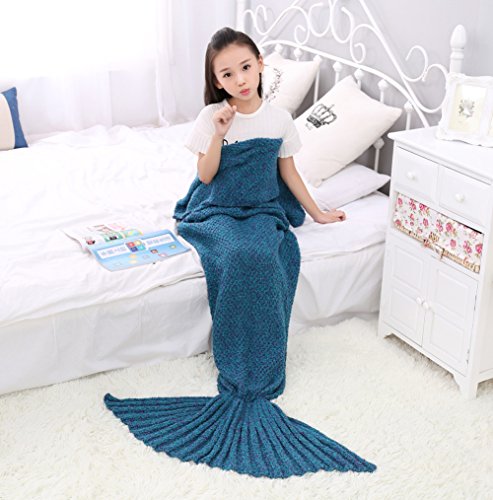 SENYANG Cola De Sirena Manta - Regalos para niñas, Manta De Sirena para Niñas, Bolsas De Dormir para Niños,La Mejor opción para Regalos de niñas, Regalos de cumpleaños(Lake Blue)