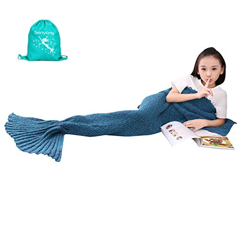 SENYANG Cola De Sirena Manta - Regalos para niñas, Manta De Sirena para Niñas, Bolsas De Dormir para Niños,La Mejor opción para Regalos de niñas, Regalos de cumpleaños(Lake Blue)