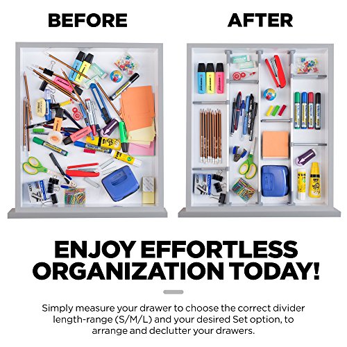 Separadores Ajustables de Cajones de Cocina, Elegante Organizador Modular de Aluminio, Juego de 6 Separadores (Corto | para Cajones 39 cm - 44,5 cm de largo) de Practical Comfort