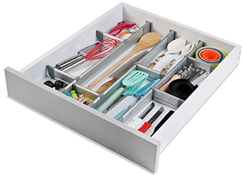 Separadores Ajustables de Cajones de Cocina, Elegante Organizador Modular de Aluminio, Juego de 6 Separadores (Corto | para Cajones 39 cm - 44,5 cm de largo) de Practical Comfort