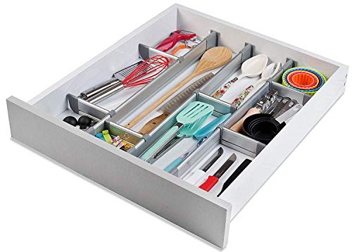 Separadores Ajustables de Cajones de Cocina, Elegante Organizador Modular de Aluminio, Juego de 9 Separadores (Mediano | para Cajones 44,5 cm - 50 cm de largo) de Practical Comfort