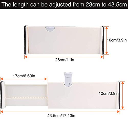 Separadores de cajones ajustables de 28 a 43,3 cm, separadores de cajones para cubiertos y utensilios, organizador de bandejas para cocina, cajón, baño, dormitorio, oficina o aparador, paquete de 4