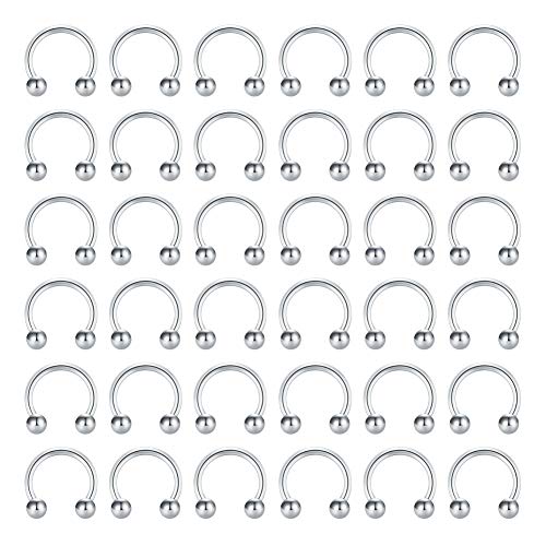Septum Piercing 14G 36 Piezas Acero inoxidable Piercing Oreja Tragus Caballo Aros Piercing Labio Anillo Piercing Oreja Helix Cartilago Joyas para el cuerpo para Mujer Hombre 12mm